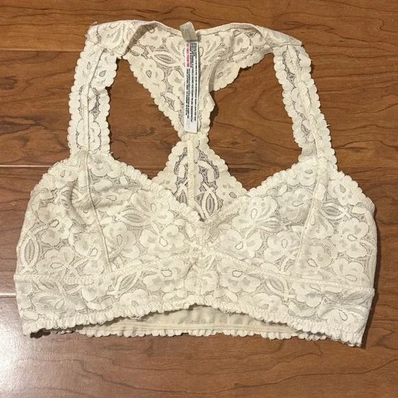 FREE PEOPLE Galloon Lace Racerback Bra Bralette in White size Small - Picture 2 of 4
